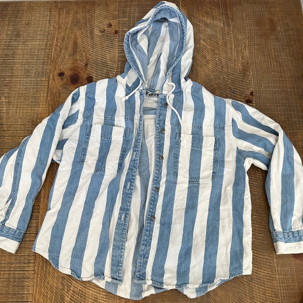 Thrifted Good Fellows Striped Hooded Button Up Top